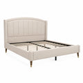 Modernes Polsterbett 160 × 200 cm in Beige mit hohem Kopfteil, Holzlattenrost und Metallrahmen, 218 × 170 × 115 cm