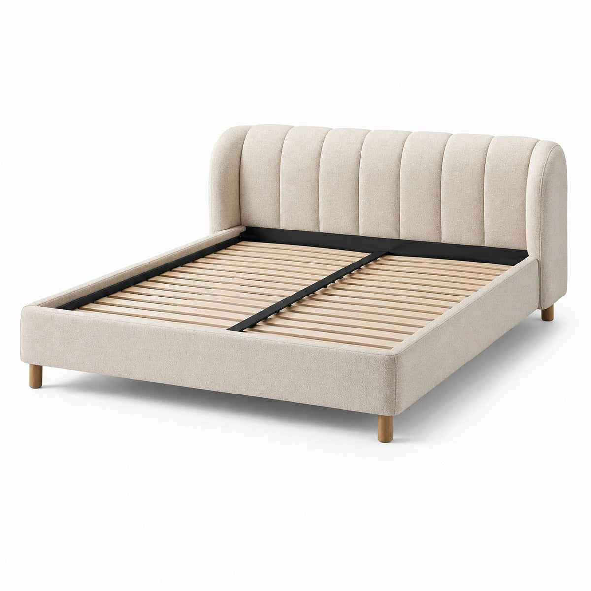 Modernes Polsterbett 180 × 200 cm, Beige, mit Holzlattenrost und Metallverstärkung