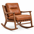 Gepolsterter Holz-Schaukelstuhl in Cognacbraun und Dunkelbraun, 76 × 92 × 96 cm, Retro-Design mit Armlehnen