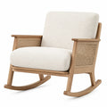 Schaukelstuhl mit Holzgestell, seitlichem Geflecht und cremefarbenem Strukturstoff, 76 × 92 × 88 cm, Creme und Natur