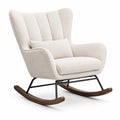 Gepolsterter Schaukelstuhl 102 × 78 × 98 cm in Beige mit braunen Holzschienen und schwarzem Metallgestell
