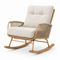 Gepolsterter Schaukelstuhl mit hoher Rückenlehne und Seilgeflecht, Beige/Braun, 76 × 95 × 100 cm