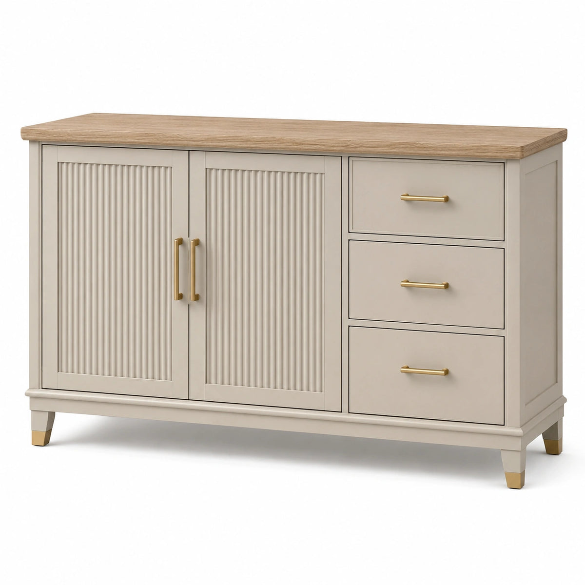 Sideboard mit 2 Türen und 3 Schubladen, 120 × 40 × 80 cm, Beige, Natur und Gold