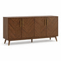 Sideboard mit 4 Türen, 180 × 40 × 80 cm, Walnussbraun und Gold, Fischgrätenoptik
