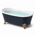Freistehende Acryl-Badewanne mit Zierfüßen, Dunkelblau, Weiß und Goldfarben, 170 × 75 × 72 cm