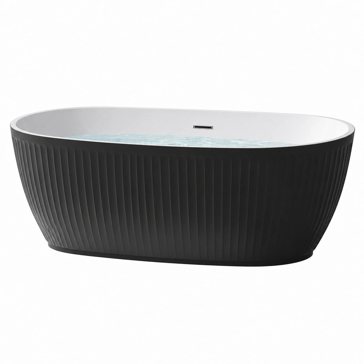 Freistehende ovale Acryl-Badewanne mit integriertem Überlauf, 170 × 80 × 58 cm, Schwarz/Weiß