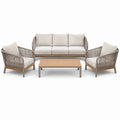 4-teilig mit 3-Sitzer-Sofa 200 × 80 × 82 cm, 2 Sesseln je 78 × 80 × 82 cm und Couchtisch 100 × 60 × 42 cm, Beige, Taupe und Naturbraun