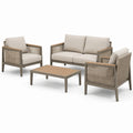 4-teiliges Gartenmöbel-Set mit Zweisitzer 135 × 75 × 78 cm, 2 Sesseln 70 × 75 × 78 cm und Tisch 95 × 55 × 38 cm, Beige/Taupe/Braun