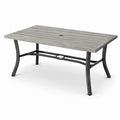 Rechteckiger Gartentisch aus Metall mit Sonnenschirmöffnung, 150 × 90 × 72 cm, Grau/Schwarz