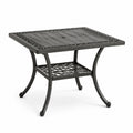 Quadratischer Metall-Gartentisch mit Ablage und Sonnenschirmöffnung, Anthrazit, 80 × 80 × 72 cm