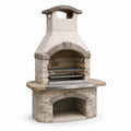 Grillkamin aus Betonwerkstein und Metall mit 2 Grillrosten, 110 × 65 × 210 cm, Beige/Braun/Silberfarben