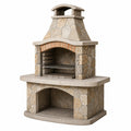 Gartenkamin aus Naturstein mit Grillrost, 120 × 80 × 220 cm, Beige, Grau und Terrakotta