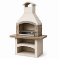 Freistehender Gartengrill mit Grillkamin, 110 × 65 × 210 cm, Betonwerkstein und Edelstahl, Beige/Grau/Braun/Silber, mit Grillrost, Auffangschale und Ablagen