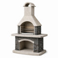 Holzkohle-Gartengrill mit Kamin, 120 × 70 × 220 cm, Beton, Stein und Stahl, Beige/Grau/Silber