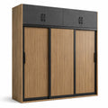 Kleiderschrank mit Aufsatz, 240 × 60 × 240 cm, 3 Schwebetüren und 4 Drehtüren, Braun, Anthrazit und Schwarz