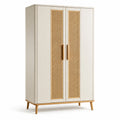 Zweitüriger Kleiderschrank mit Rattangeflecht, 100 × 55 × 180 cm, Creme und Natur