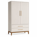 Moderner Kleiderschrank mit 2 Türen und 2 Schubladen, geriffelte Fronten, 100 × 52 × 190 cm, Cremeweiß