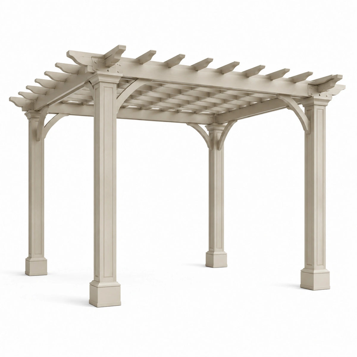 Freistehende Holzpergola in Beige mit offenem Lamellendach, 366 × 305 × 270 cm