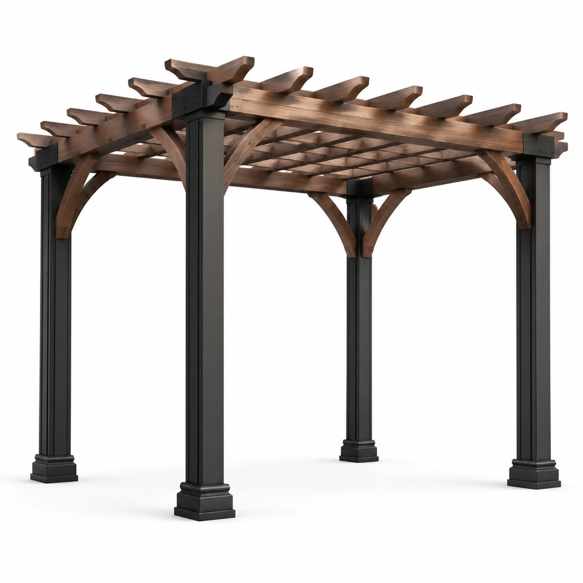 Freistehende Holz-Metall-Pergola mit offenem Lamellendach, 400 × 300 × 250 cm, Braun/Schwarz